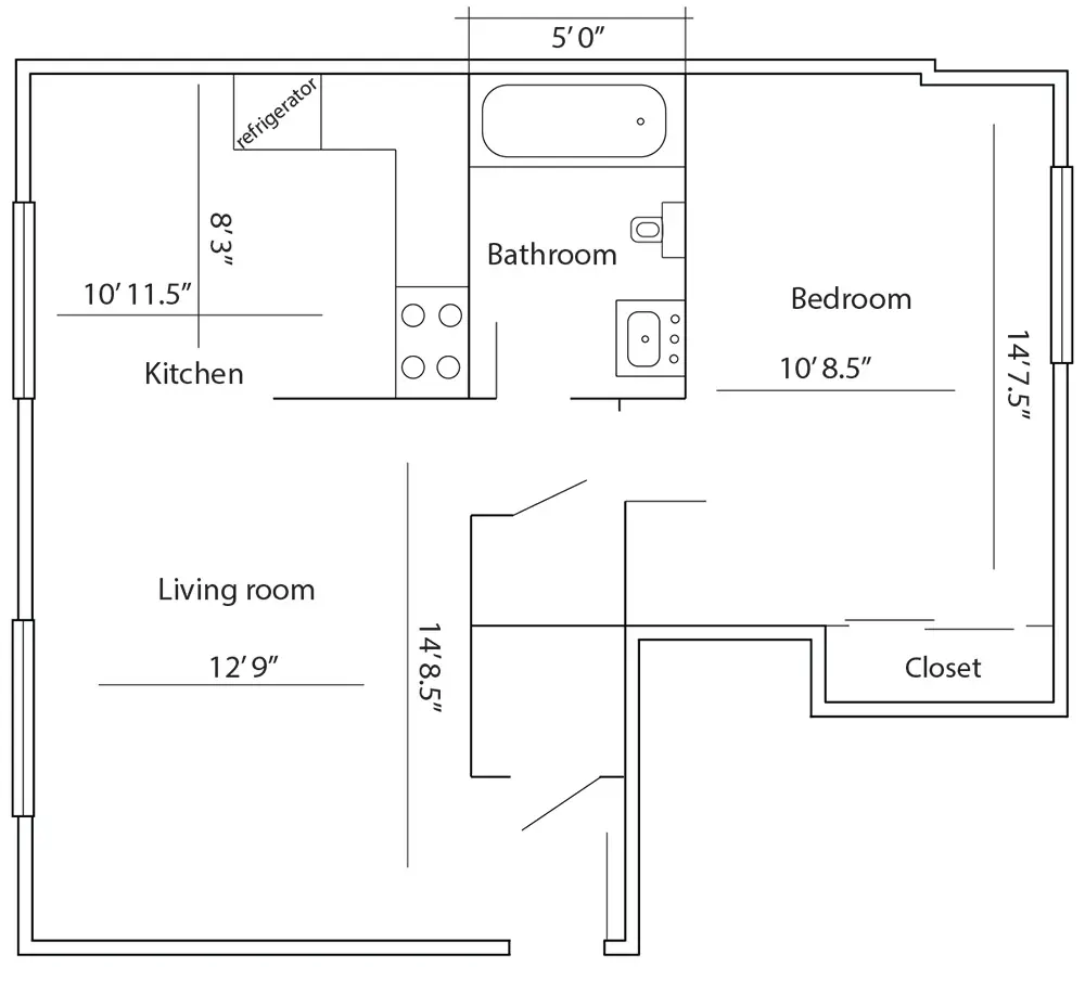 CV Floor Plan - 1 BDRM